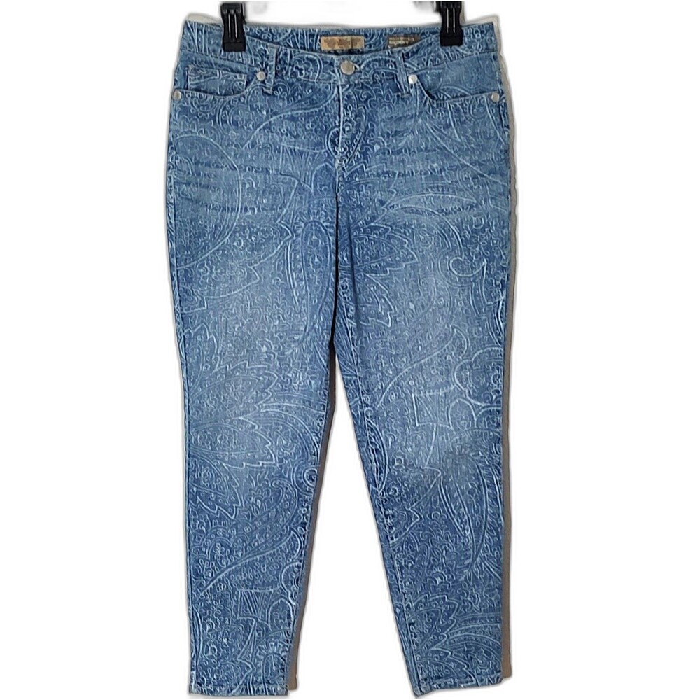 Vintage America Ankle Denim Jeans Matchstick Skinny Blue Floral Print